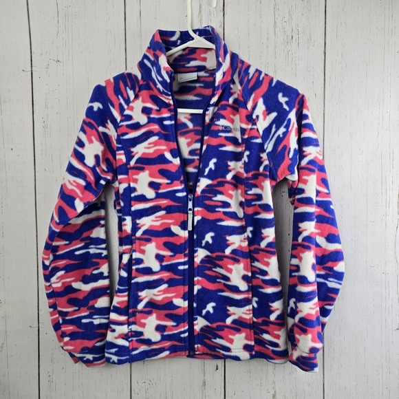 Columbia 14/16 Lg Kids Multi Color Pocket Full Zip High Neck Fleece Jacket - Picture 2 of 9